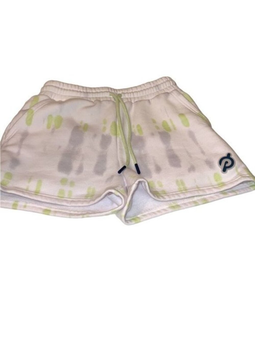 Peloton women’s shorts size small tie dyed sweat shorts white gray lime green